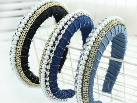 Denim and Rhinestone Headband Sale