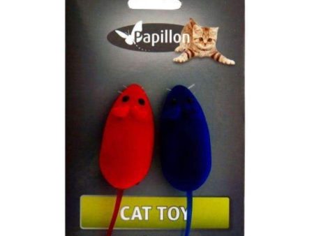 Papillon Cat toy 2 Velvet Mice On Card Cheap